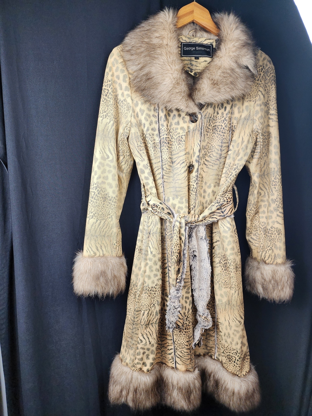 George Simonton Women's Tan Animal-Print Fur Trim Coat Size M - Picture 6 of 14